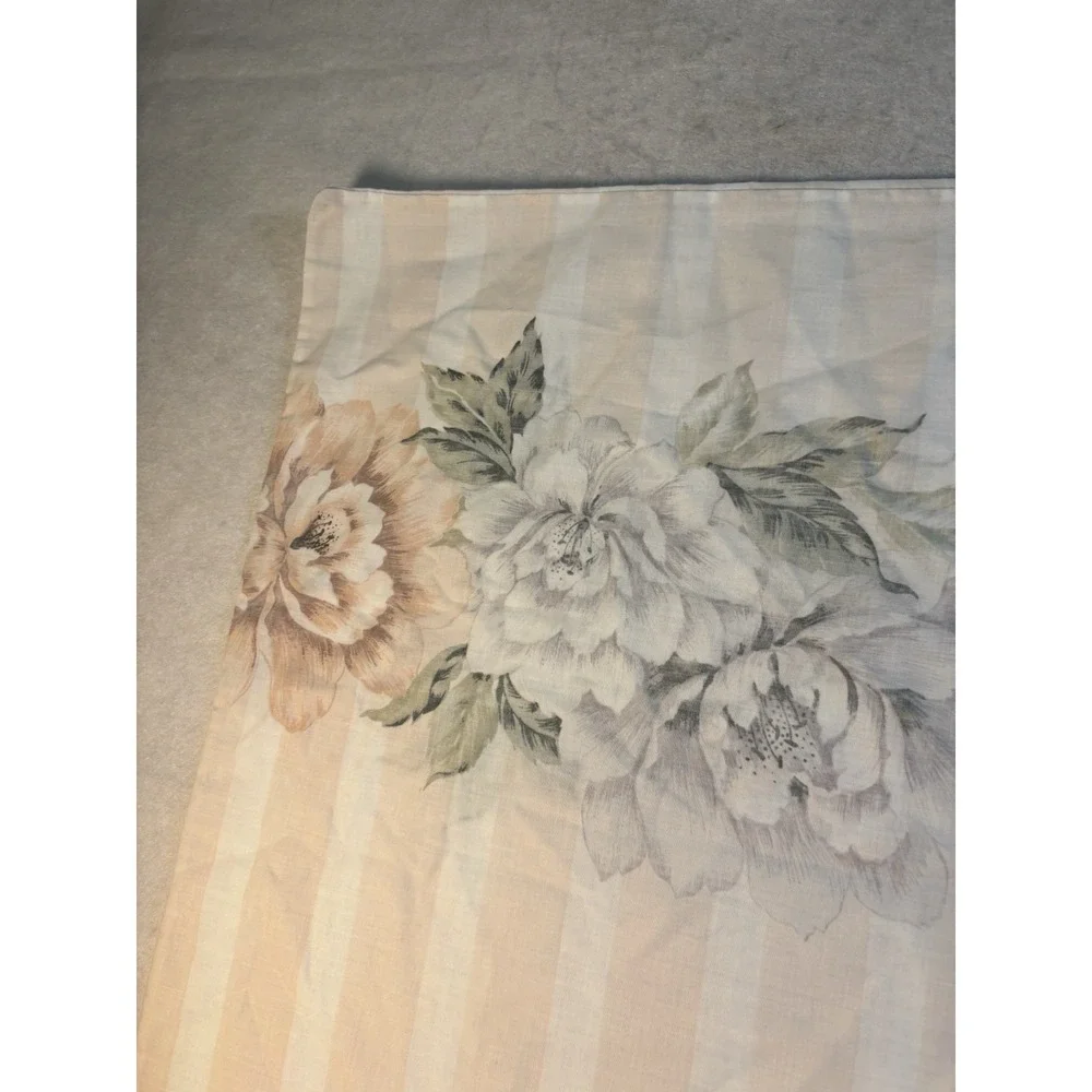 Vintage Cannon Pink Floral Stripe No Iron Queen Flat Bedsheet & 1 Pillowcase